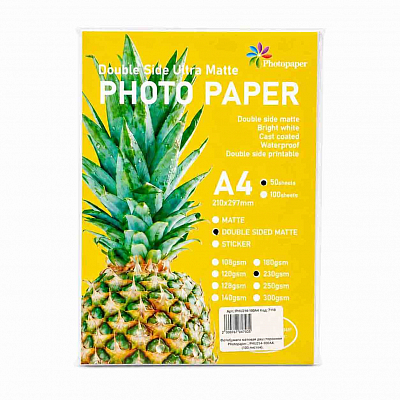 Фотобумага матовая двухсторонняя Photopaper, PMD230-50A4, 230г/А4/50л